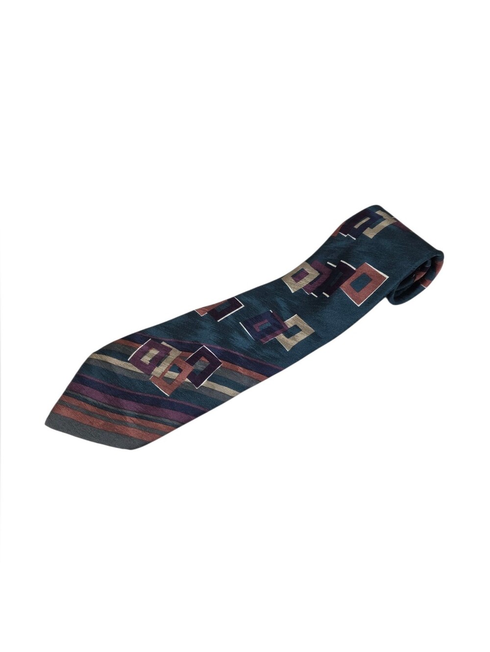 Bugatti Classic Geometric Pattern Men's Tie in Teal and Burgundy - Picture 2 of 5